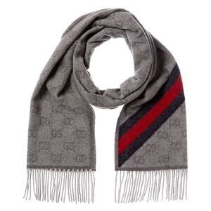 Gucci Gg Web Nikky Wool Scarf, Grey